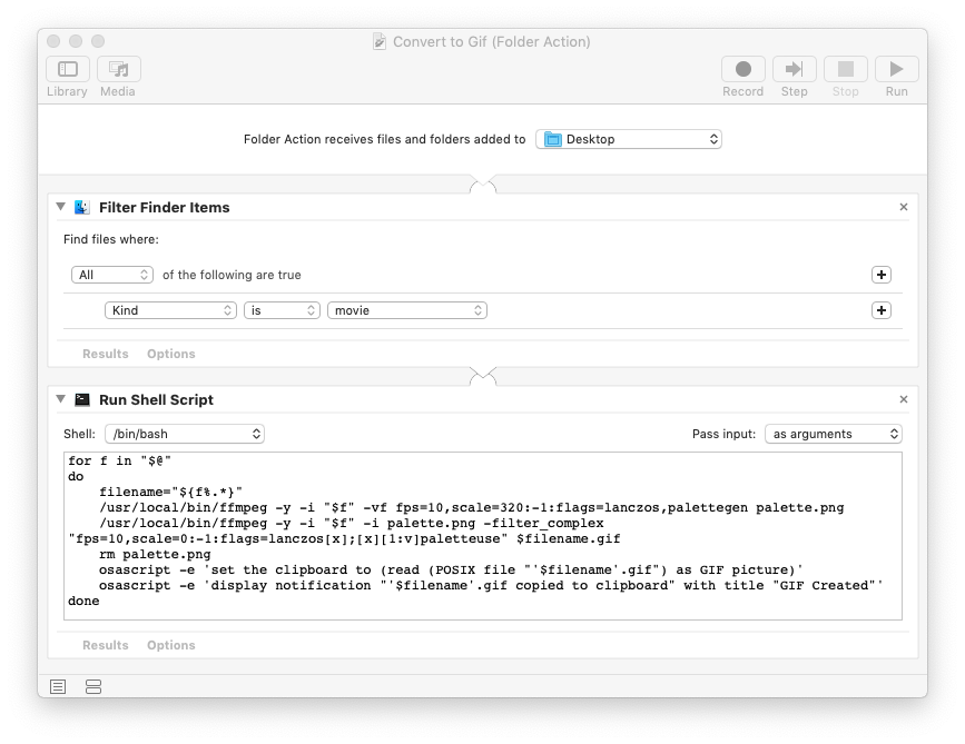 Convert a video file to a GIF using a MacOS Automator task