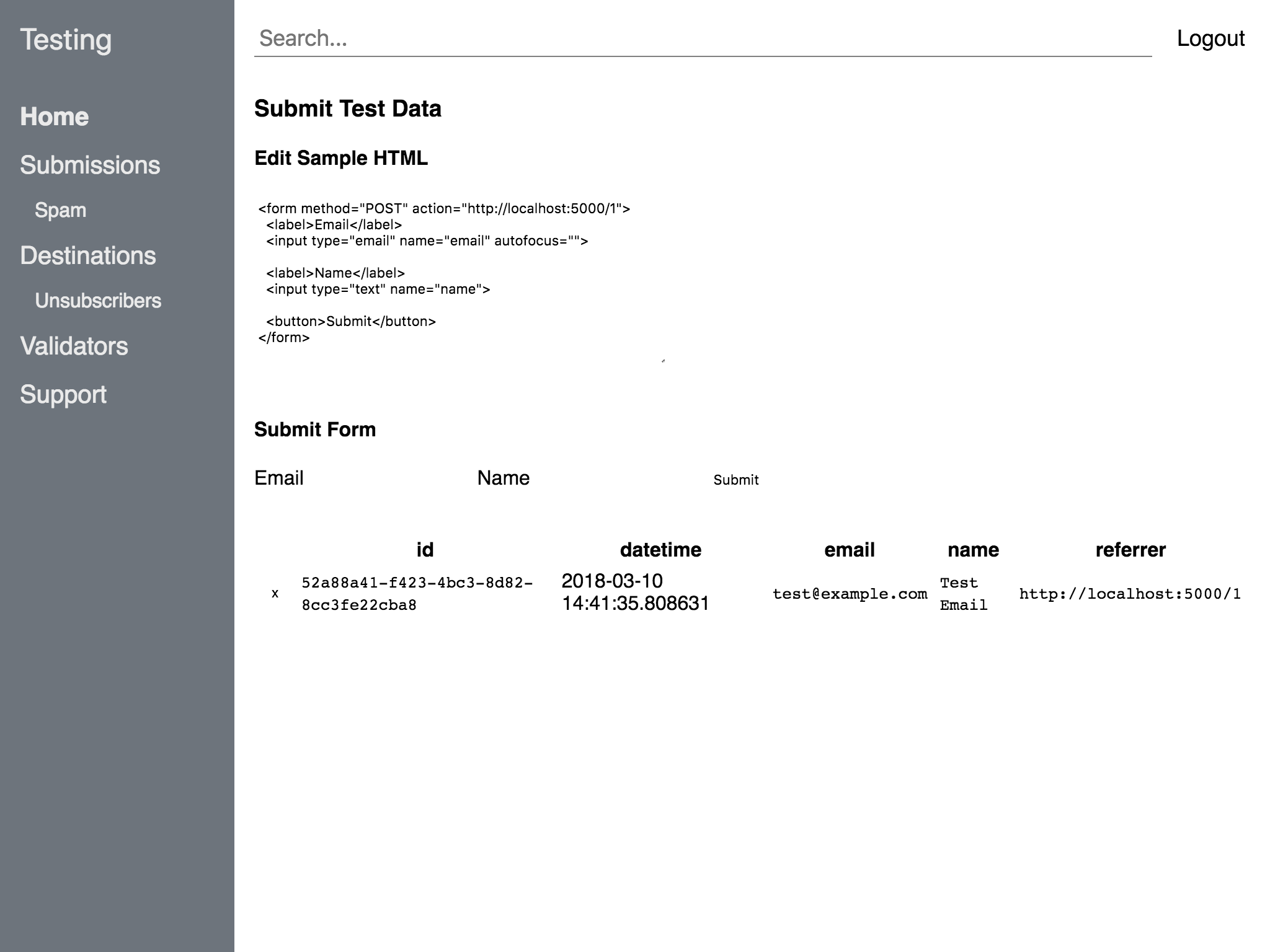 Screenshot of FormEndpoint